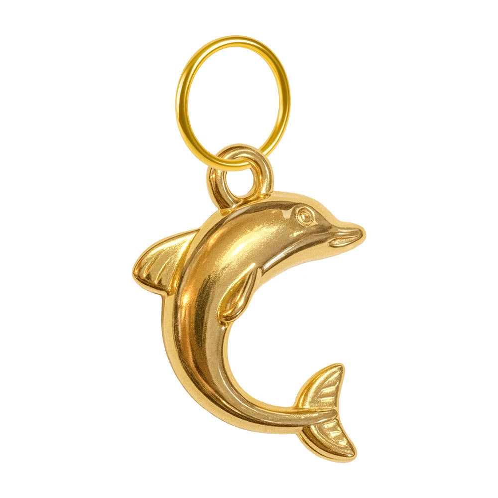 Charm colgante de delfín dorado con aro de acero