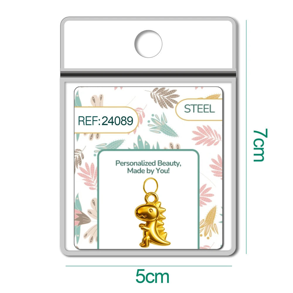 Charm Acero Dorado Chapado Oro 14K Dinosaurio Colgante detalle