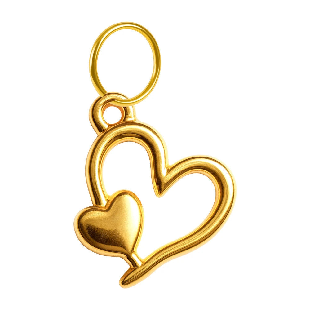 Charm Acero Dorado Chapado Oro 14K Doble Corazón Colgante