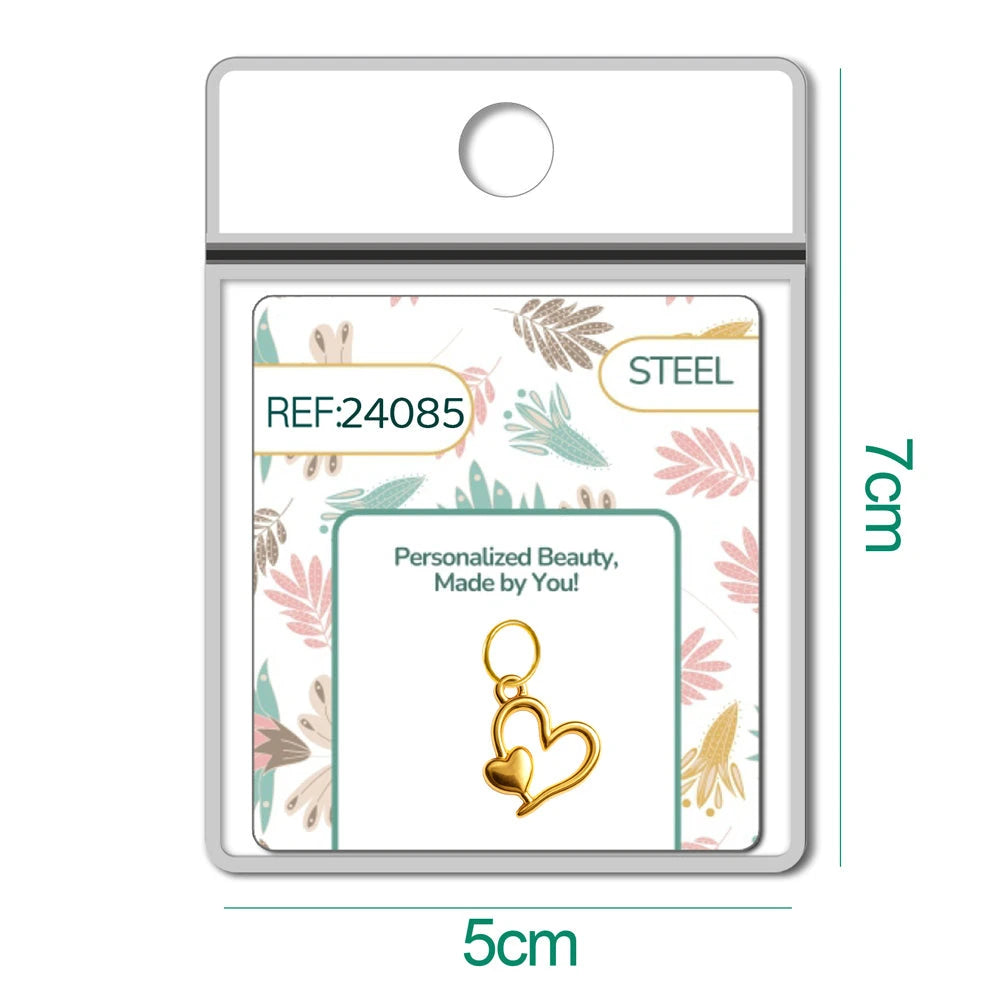 Charm Acero Dorado Chapado Oro 14K Doble Corazón Colgante detalle