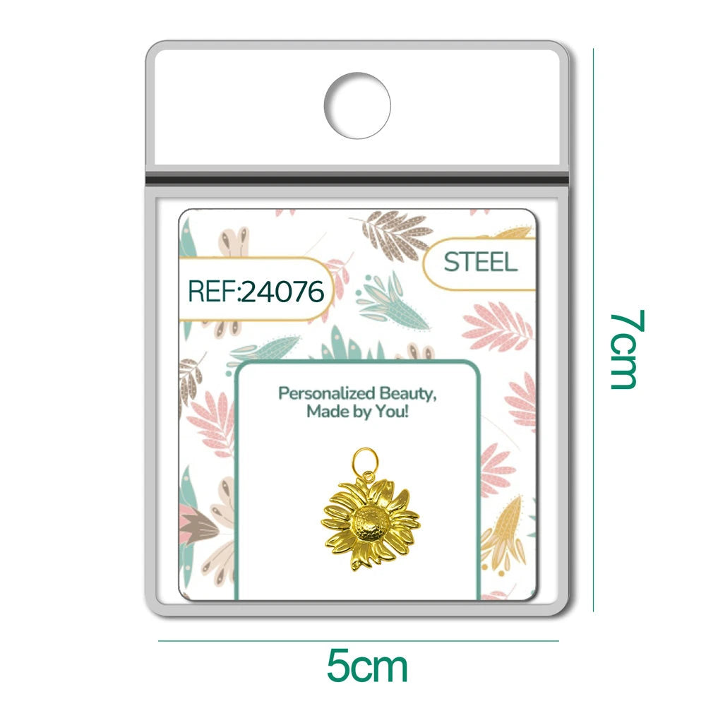 Charm Acero Dorado Chapado Oro 14K Girasol Colgante detalle