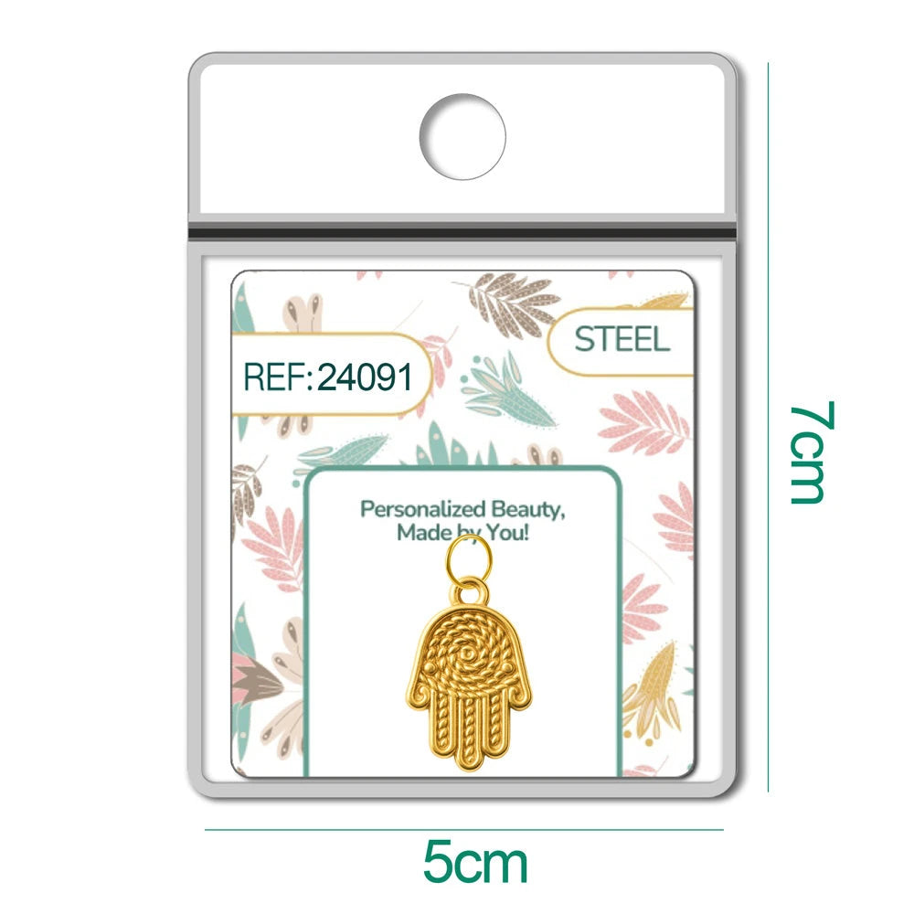 Charm Acero Dorado Chapado Oro 14K Mano de Fátima Colgante detalle