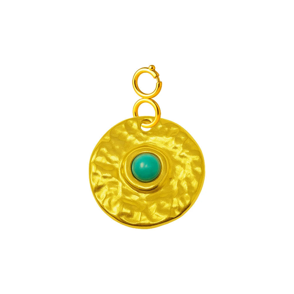 Charm Acero Dorado Chapado Oro 14K Medallón Turquesa con Cierre