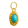 Charm Acero Dorado Chapado Oro 14K Medallón Turquesa Ovalado Colgante