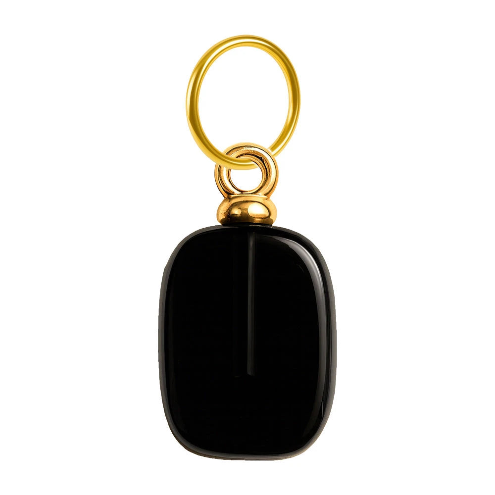 Charm colgante de ónix negro rectangular con aro de acero