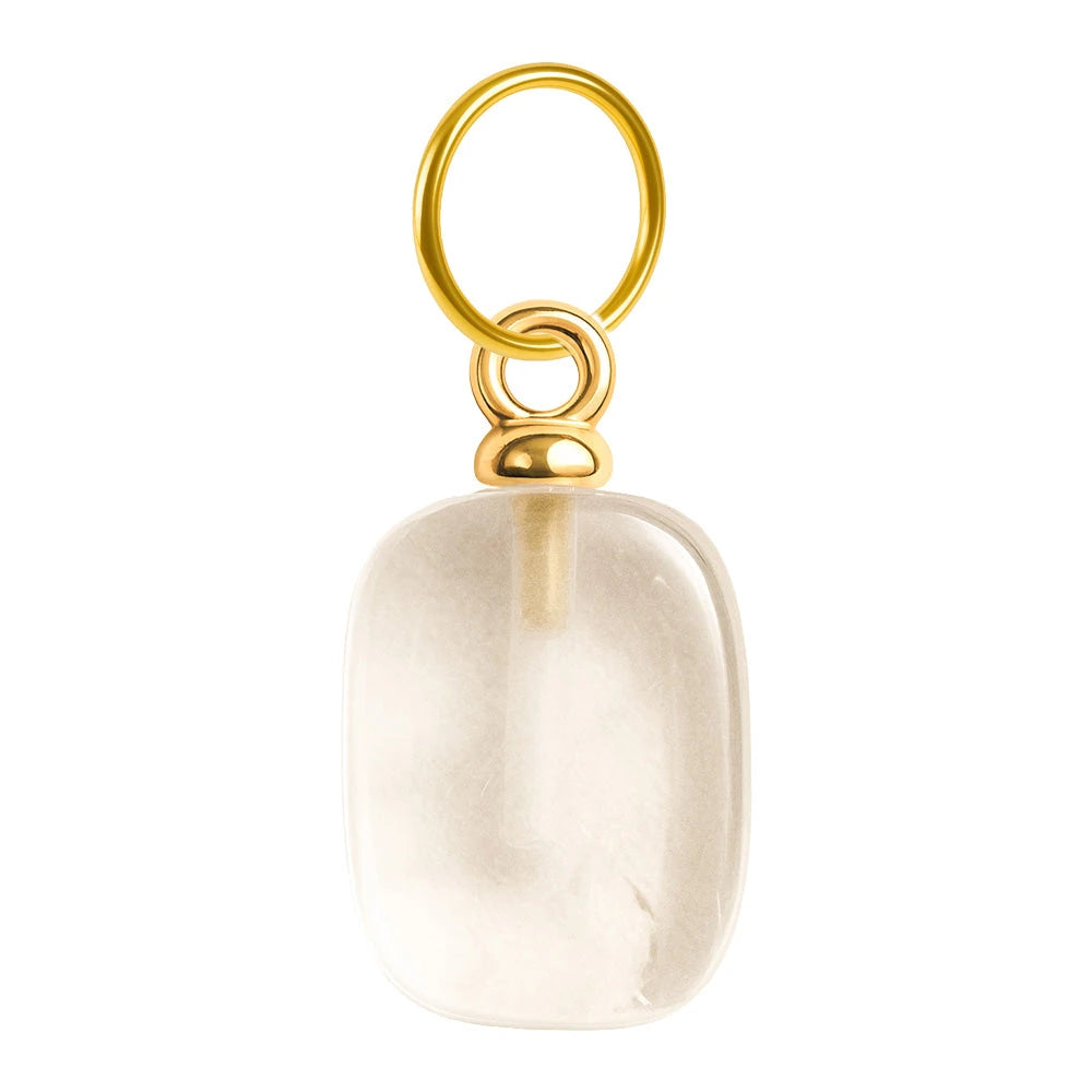 Charm colgante de piedra blanca rectangular con aro de acero