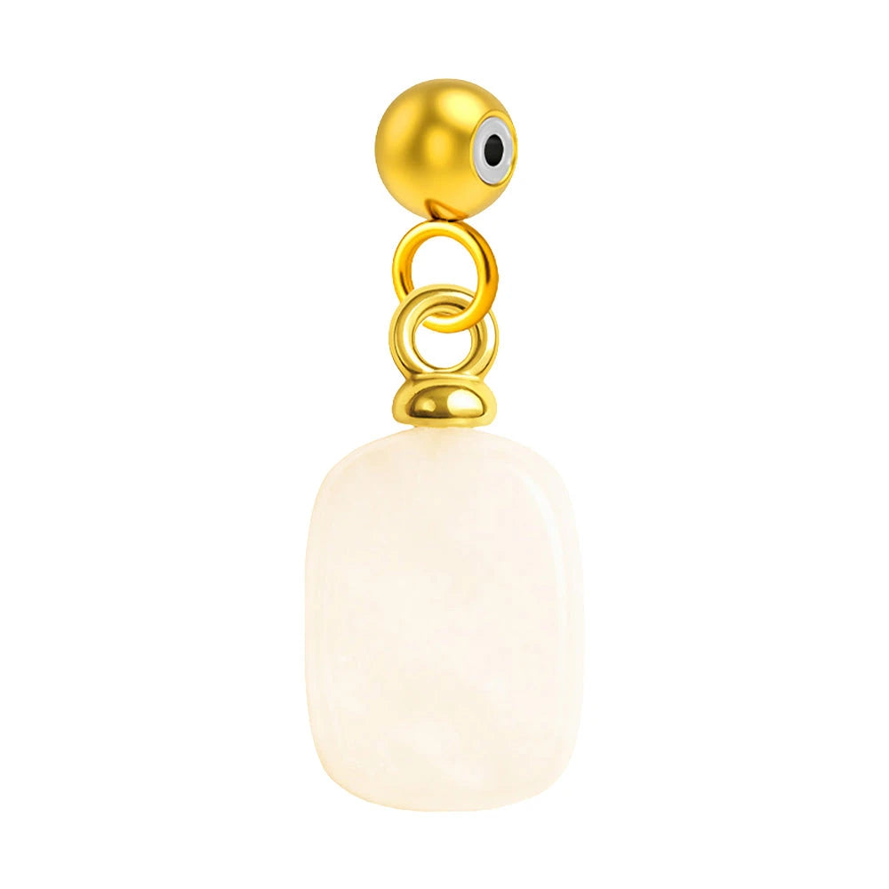Charm Acero Dorado Chapado Oro 14K Piedra Blanca Rectangular