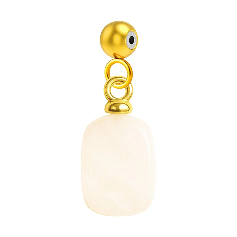 Charm de Piedra Rectangular en Acero Dorado Chapado Oro 14K - Color de Piedra Blanca - SKU 124061