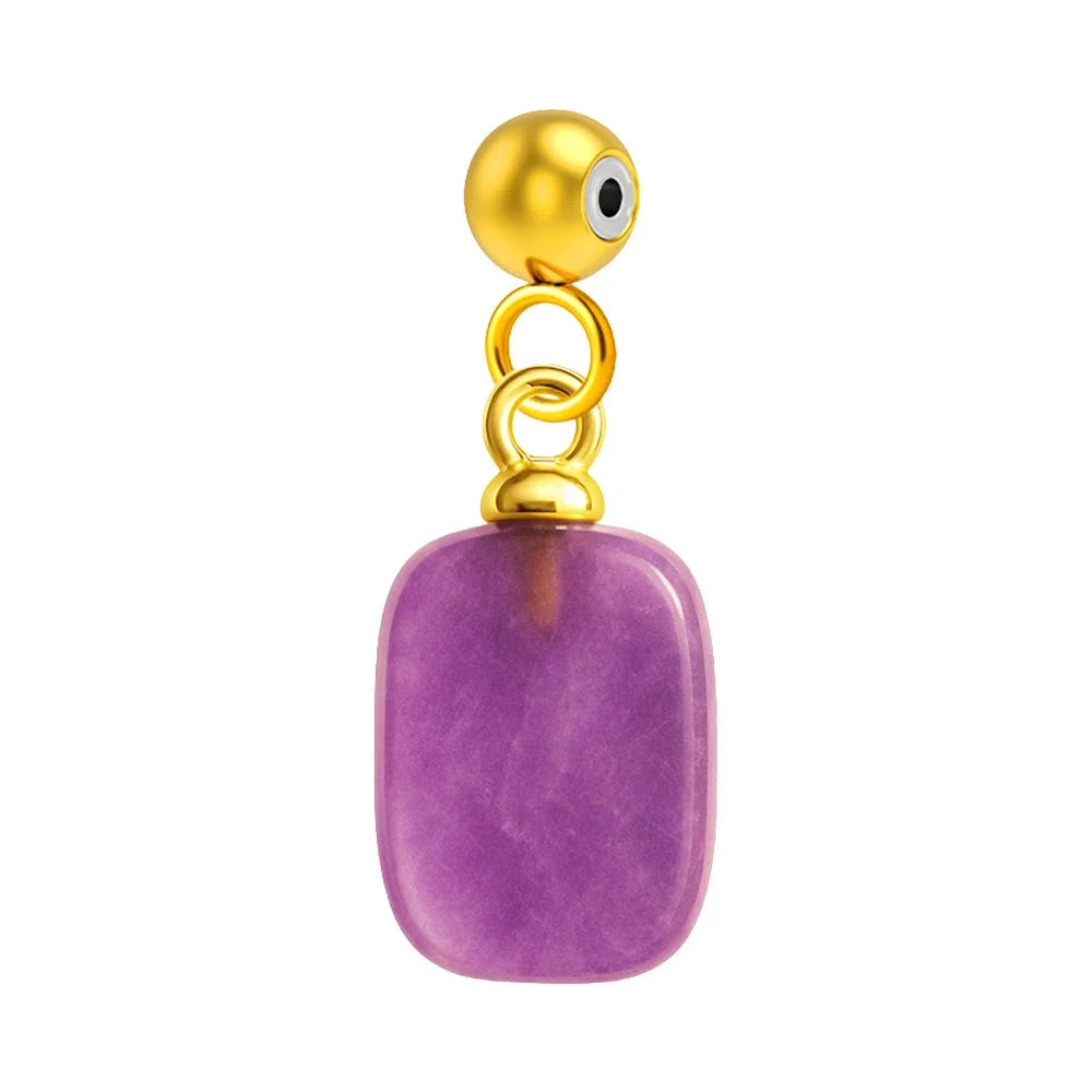 Charm de Piedra Rectangular en Acero Dorado Chapado Oro 14K - Color de Piedra Morada - SKU 124062