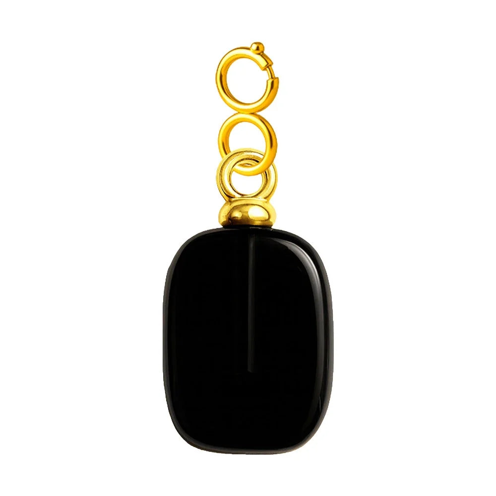 Charm de Piedra en Acero Dorado Chapado Oro 14K con Cierre - Color de Piedra Negra - SKU 224064