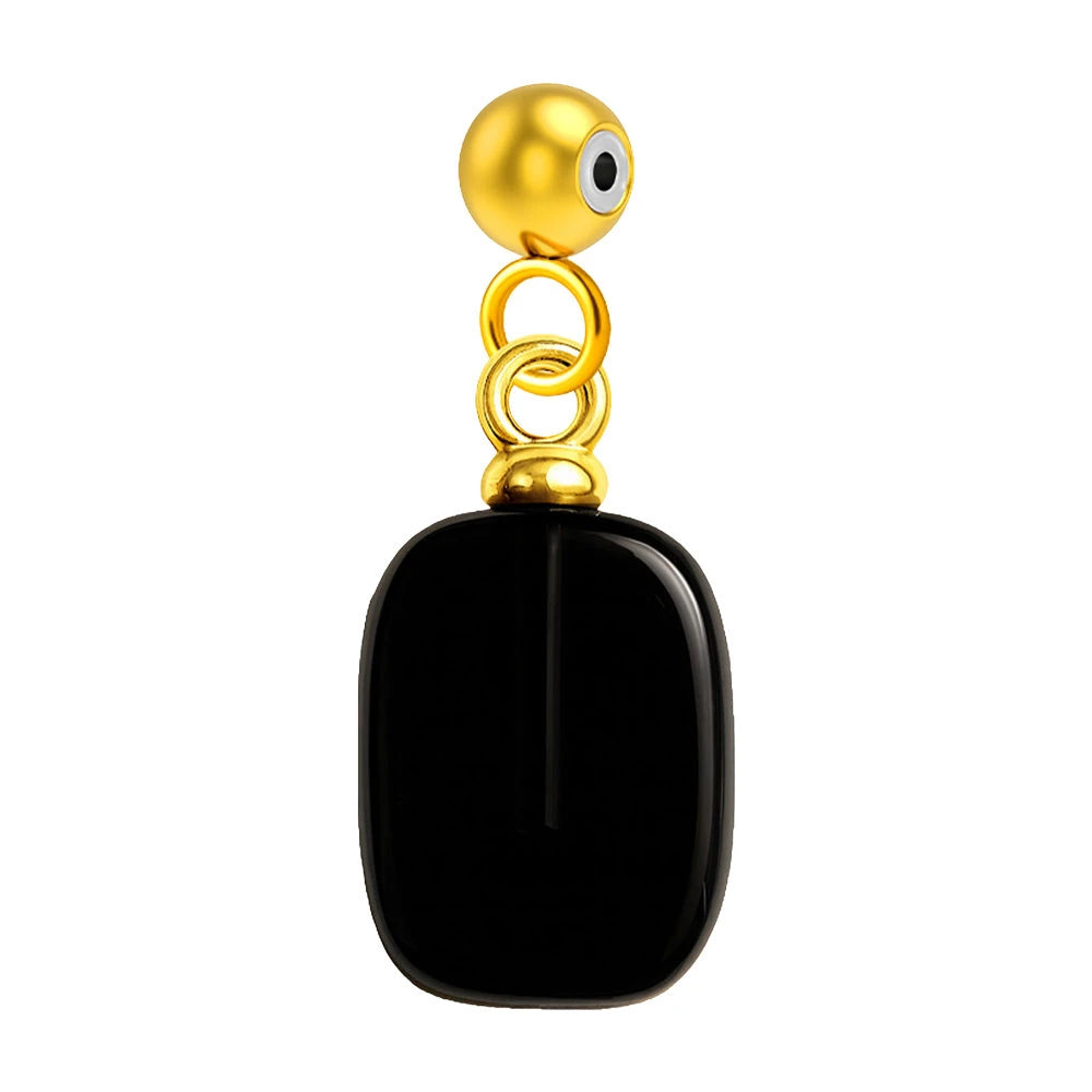 Charm Acero Dorado Chapado Oro 14K Piedra Negra Rectangular