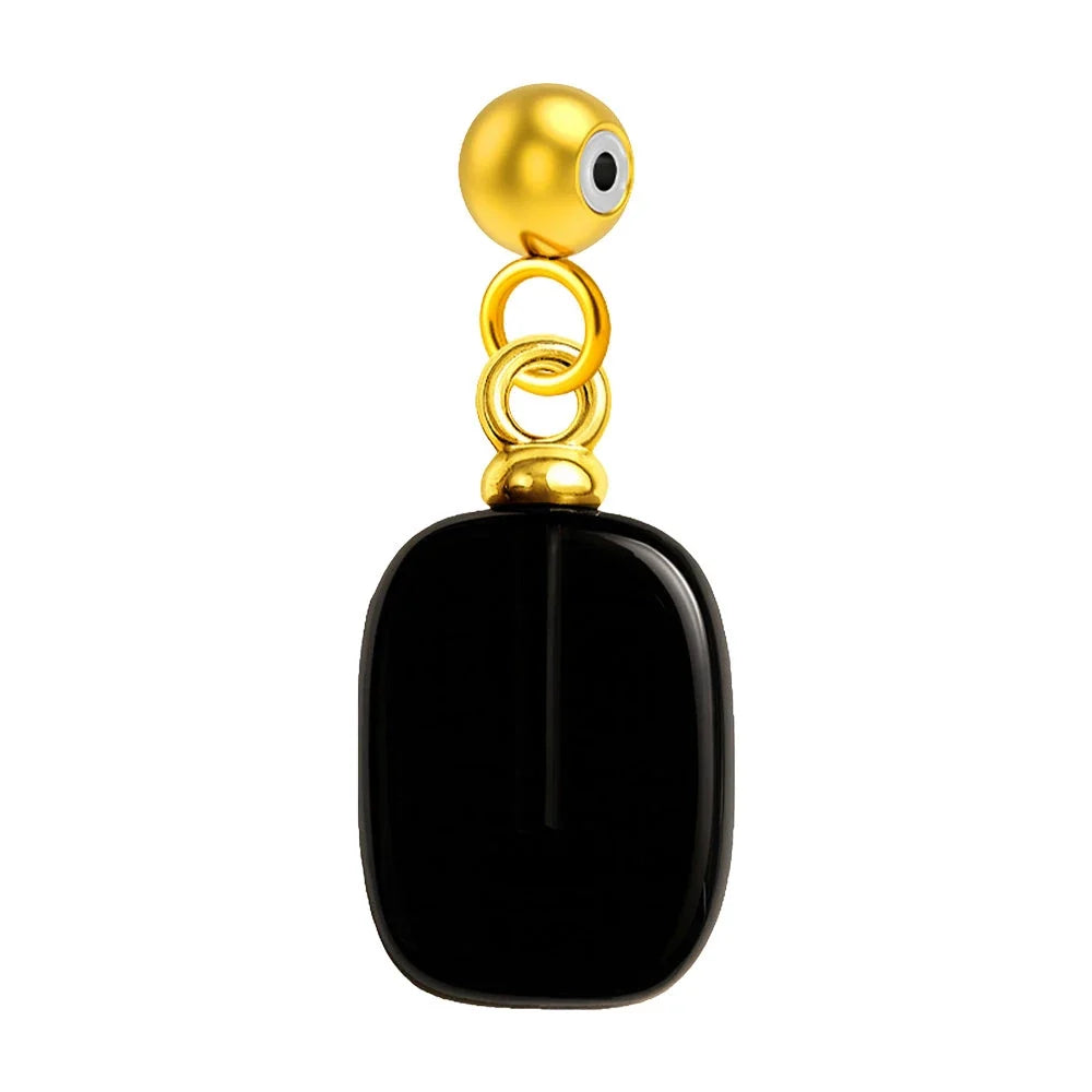 Charm de Piedra Rectangular en Acero Dorado Chapado Oro 14K - Color de Piedra Negra - SKU 124064