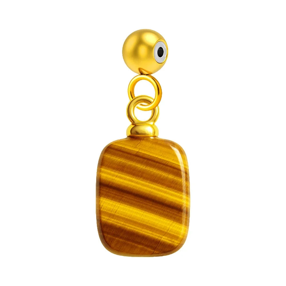 Charm de Piedra Rectangular en Acero Dorado Chapado Oro 14K - Color de Piedra Ojo de Tigre - SKU 124063