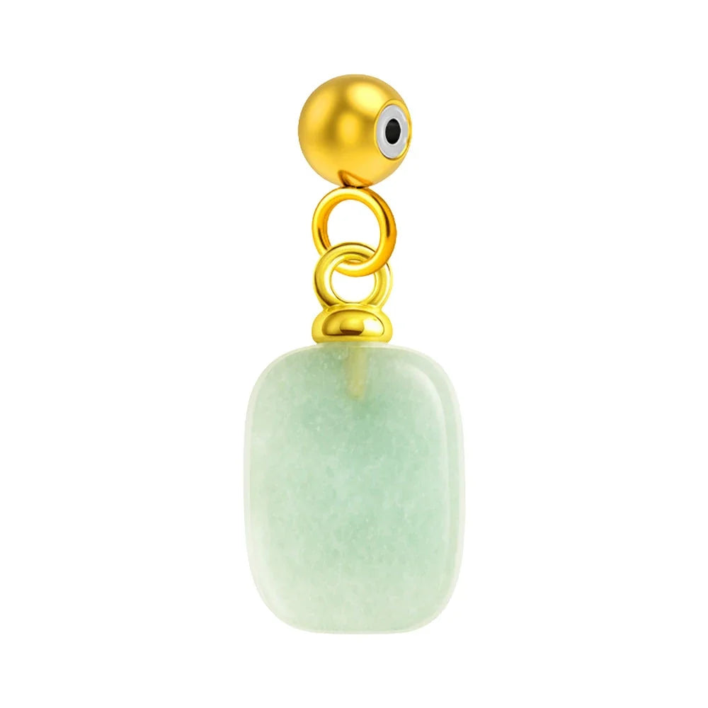 Charm de Piedra Rectangular en Acero Dorado Chapado Oro 14K - Color de Piedra Verde Clara - SKU 124065
