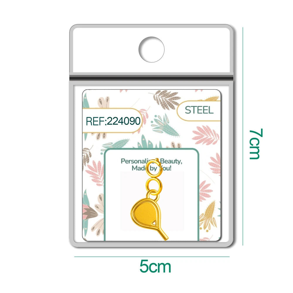Charm Acero Dorado Chapado Oro 14K Raqueta de Tenis con Cierre detalle