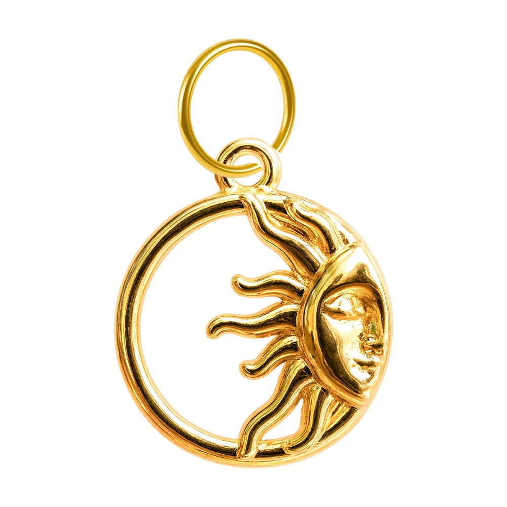 Charm Acero Dorado Chapado Oro 14K Sol Y Luna Colgante