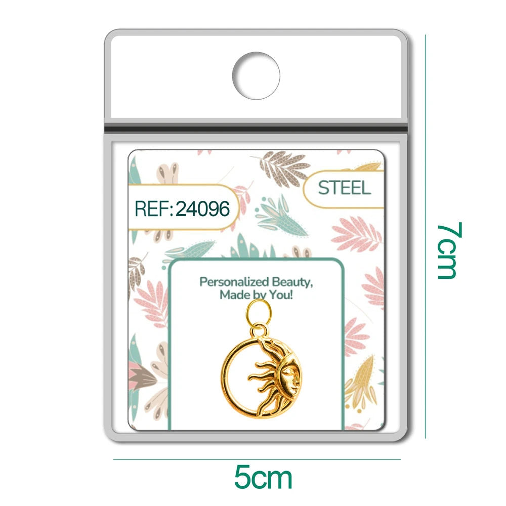 Charm Acero Dorado Chapado Oro 14K Sol Y Luna Colgante detalle