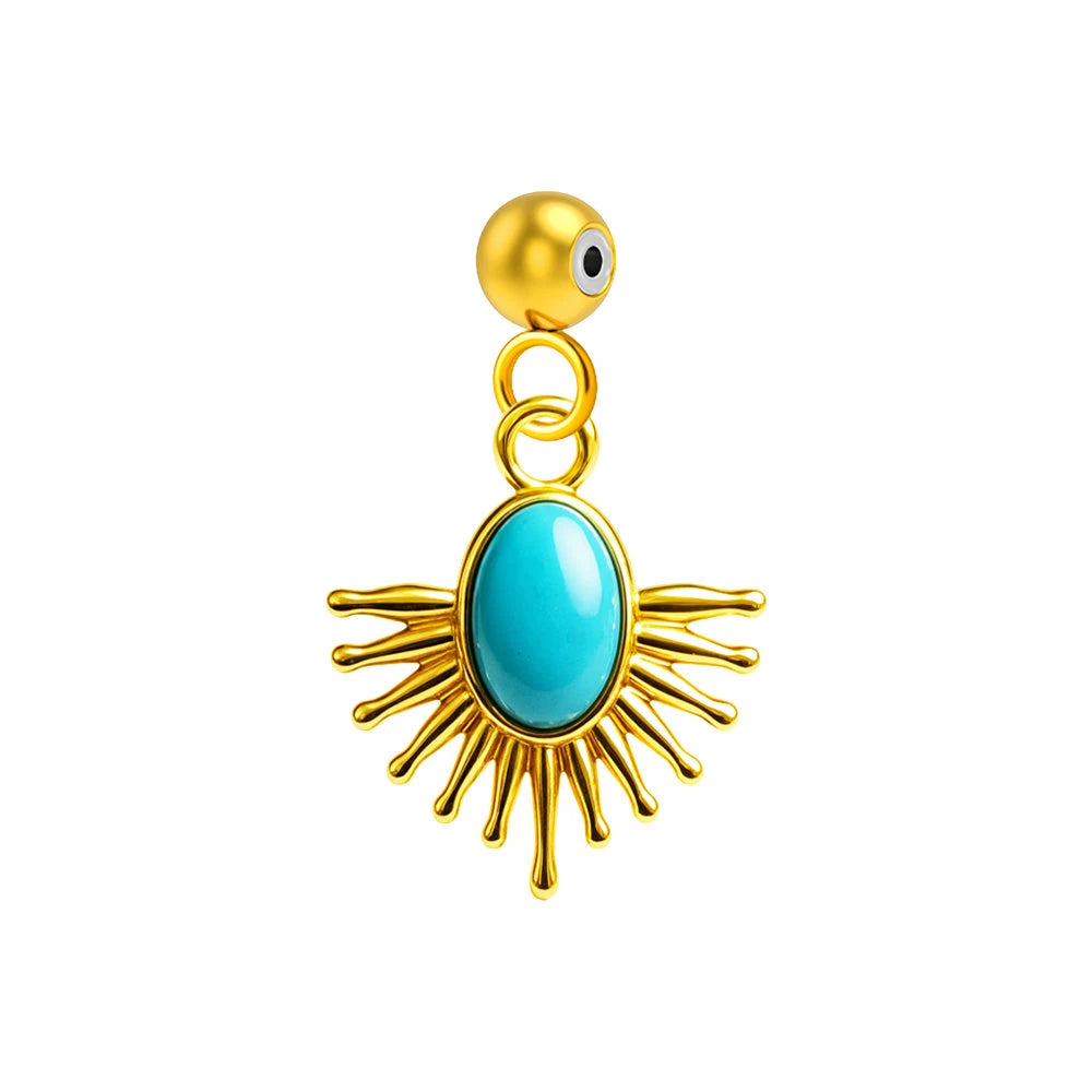 Charm Acero Dorado Chapado Oro 14K Sol Piedra Turquesa
