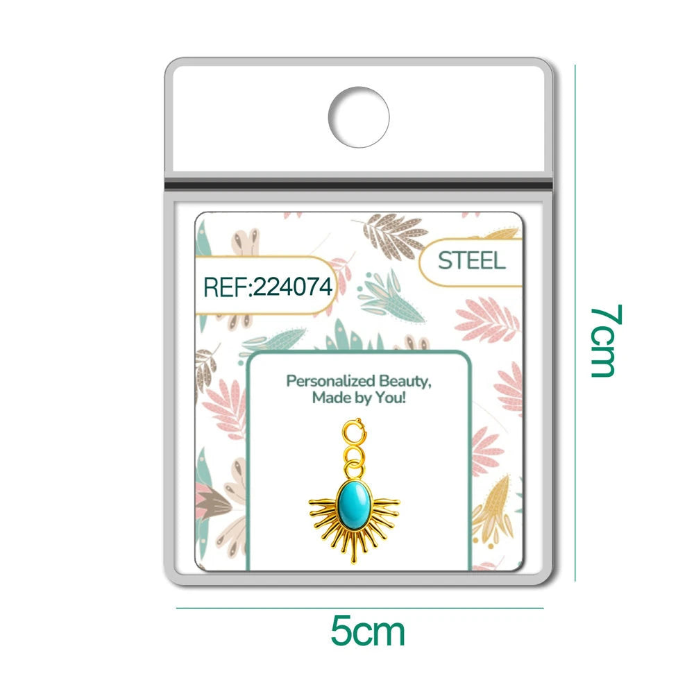 Charm Acero Dorado Chapado Oro 14K Sol Turquesa con Cierre detalle