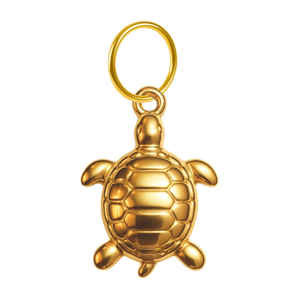 Charm colgante de tortuga dorada con aro de acero