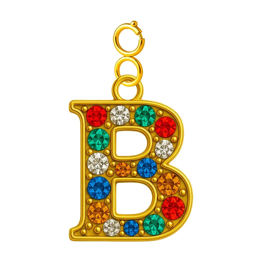 Charm Letra Inicial con Circonitas Multicolor y Cierre - Letra B - SKU 223999