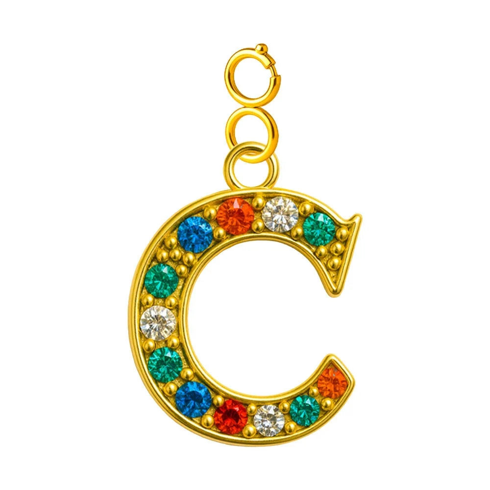 Charm Letra Inicial con Circonitas Multicolor y Cierre - Letra C - SKU 224000