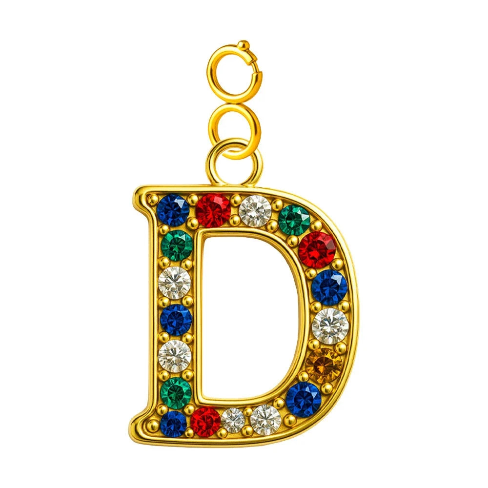 Charm Letra Inicial con Circonitas Multicolor y Cierre - Letra D - SKU 224001