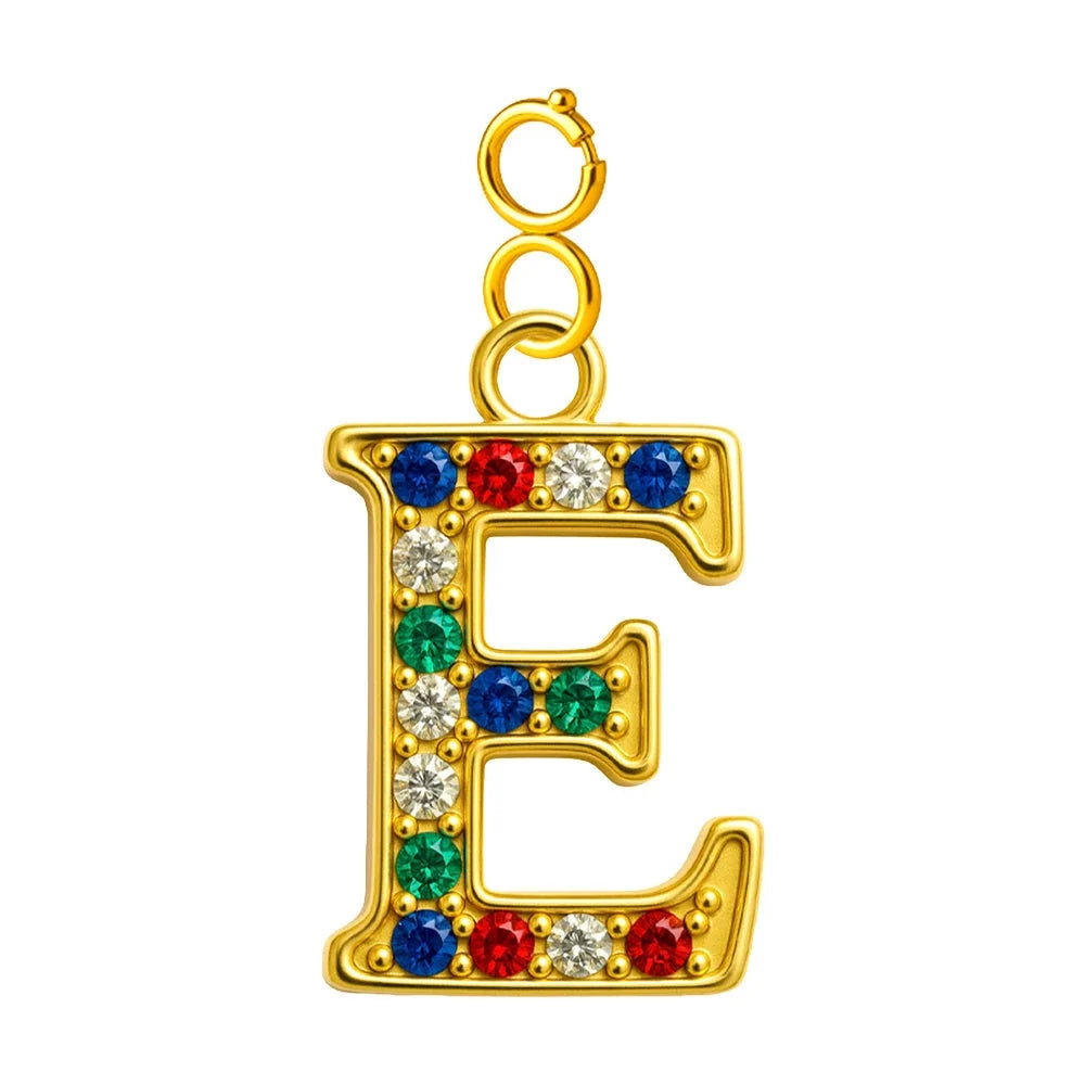 Charm Letra Inicial con Circonitas Multicolor y Cierre - Letra E - SKU 224002