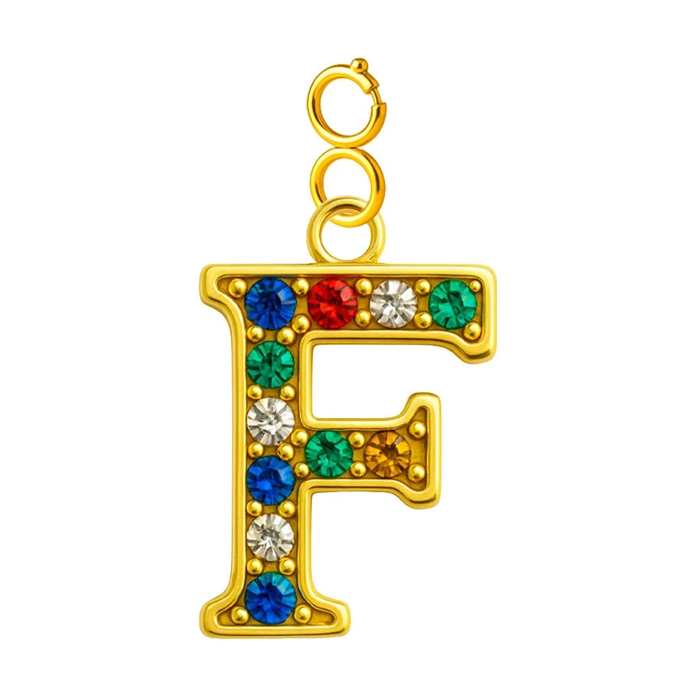 Charm Letra Inicial con Circonitas Multicolor y Cierre - Letra F - SKU 224003
