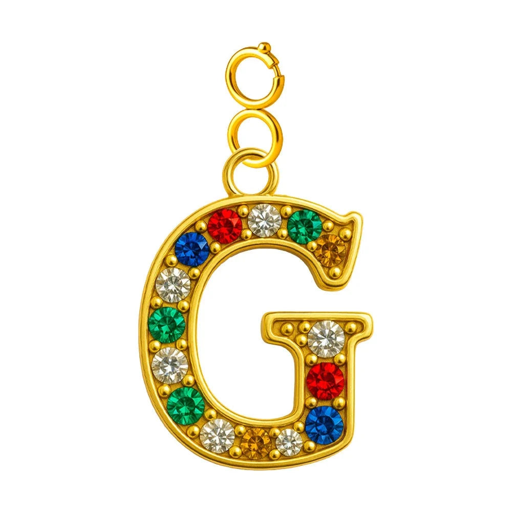Charm Letra Inicial con Circonitas Multicolor y Cierre - Letra G - SKU 224004