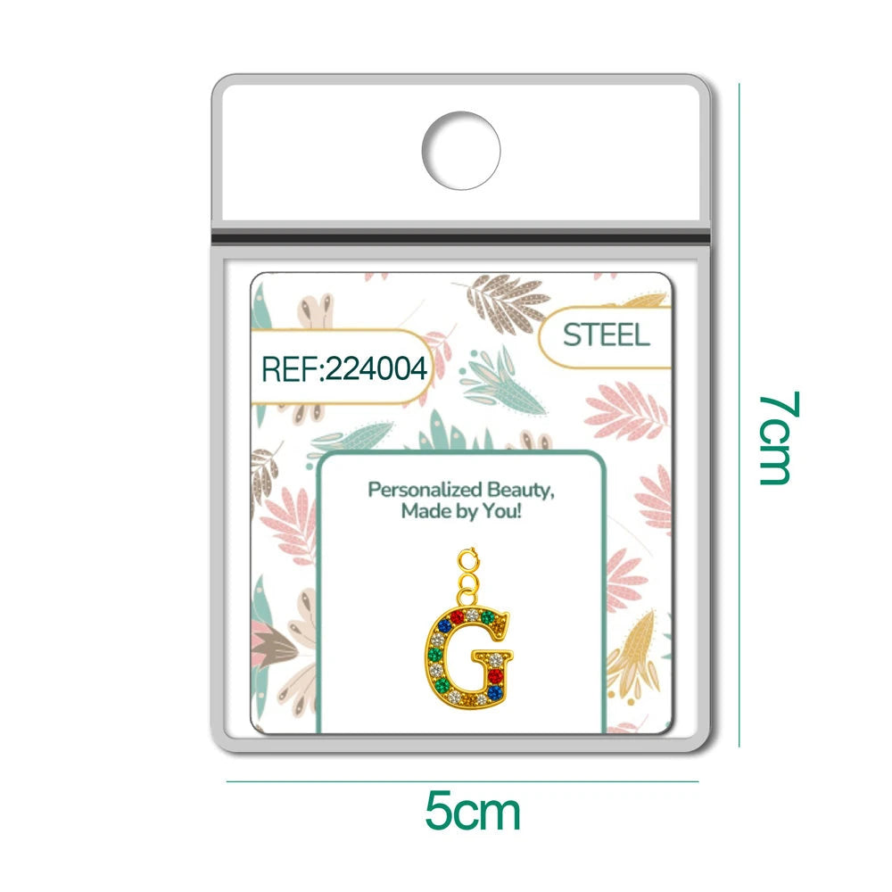 Charm Acero Dorado con Circonita Letra G Multicolor con Cierre detalle