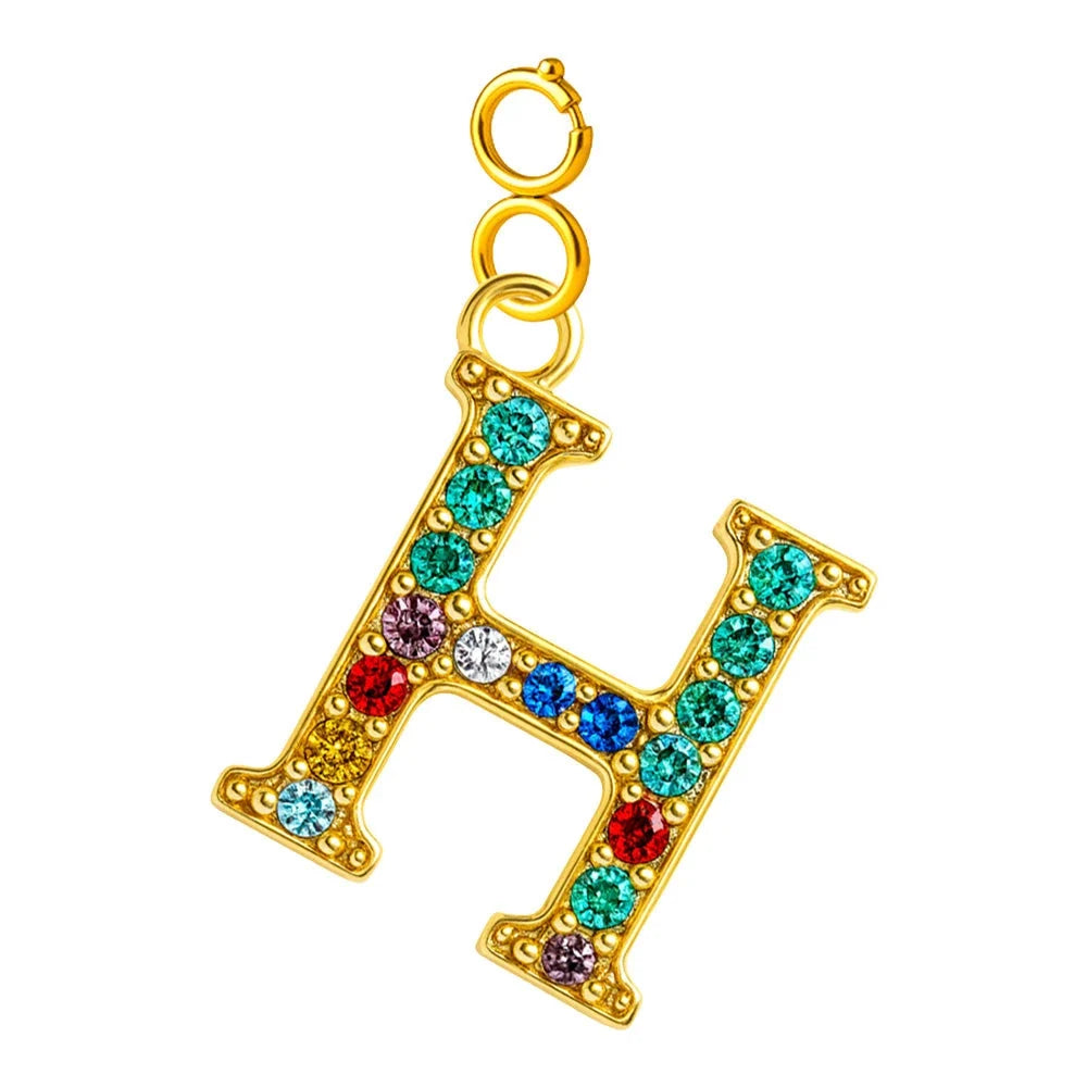 Charm Letra Inicial con Circonitas Multicolor y Cierre - Letra H - SKU 224005