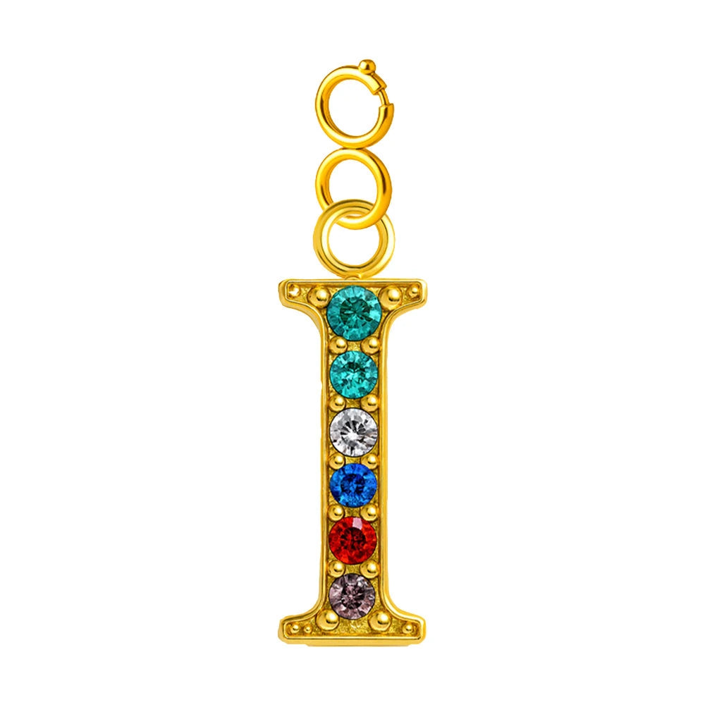 Charm Acero Dorado con Circonita Letra I Multicolor con Cierre