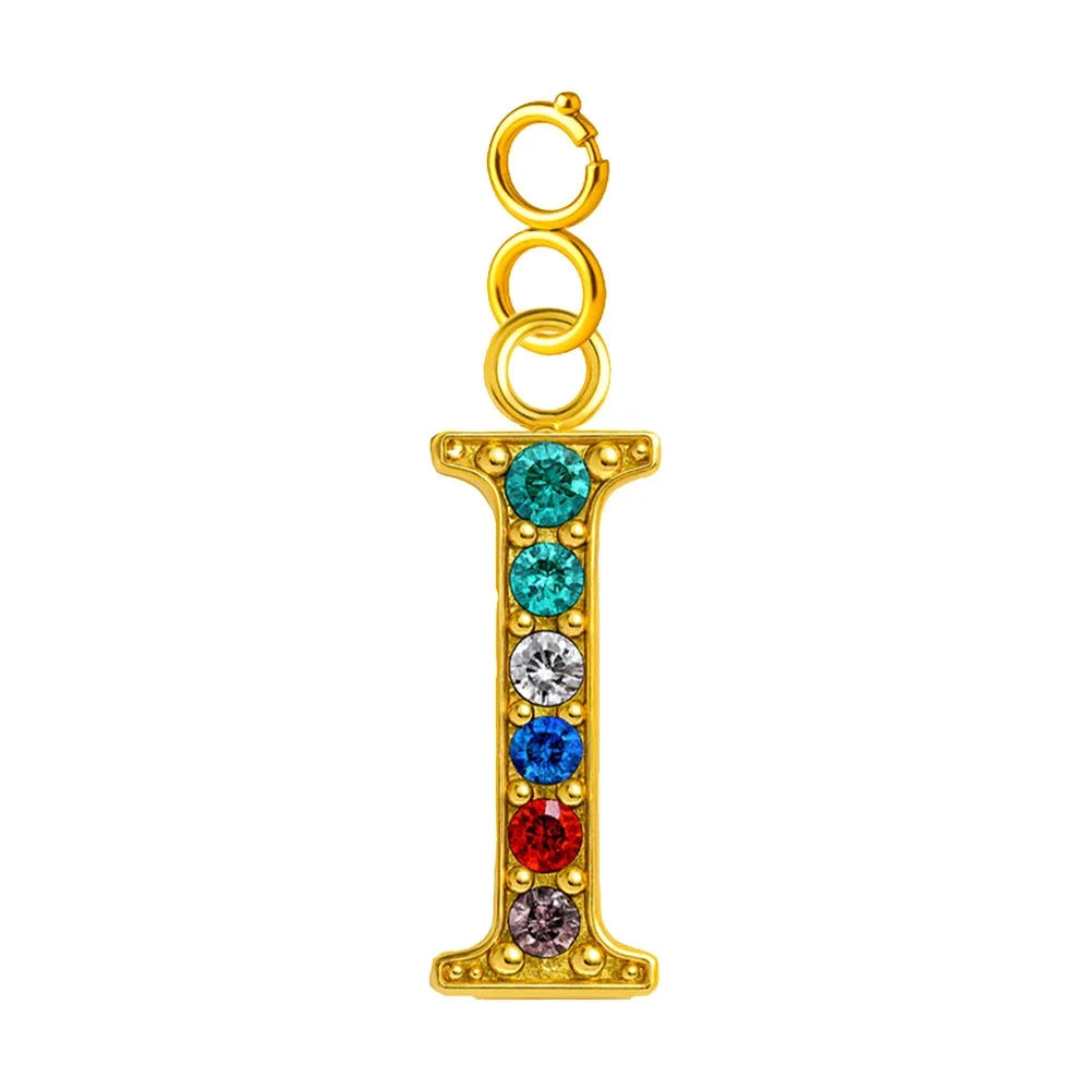 Charm Letra Inicial con Circonitas Multicolor y Cierre - Letra I - SKU 224006