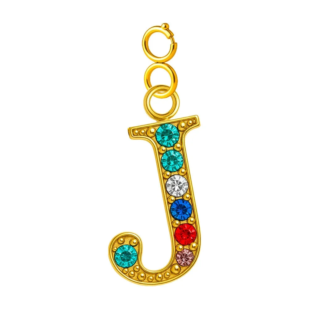 Charm Letra Inicial con Circonitas Multicolor y Cierre - Letra J - SKU 224007