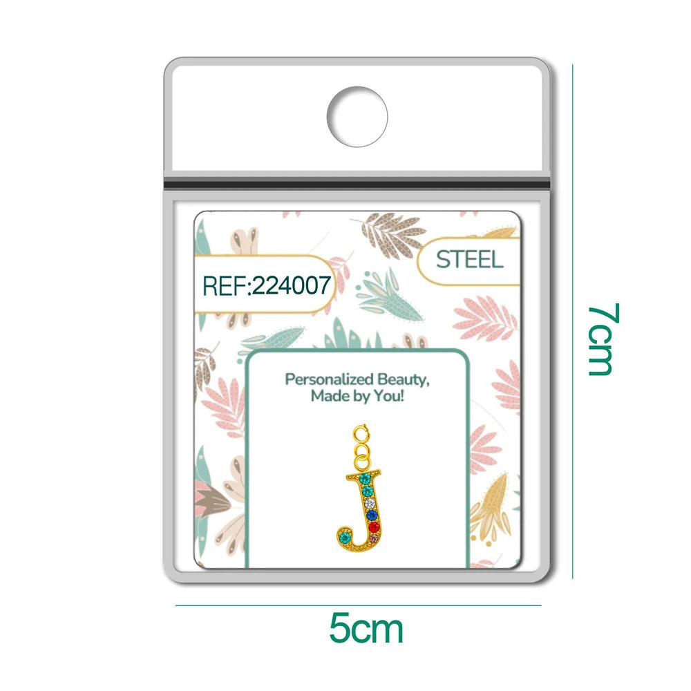Charm Acero Dorado con Circonita Letra J Multicolor con Cierre detalle