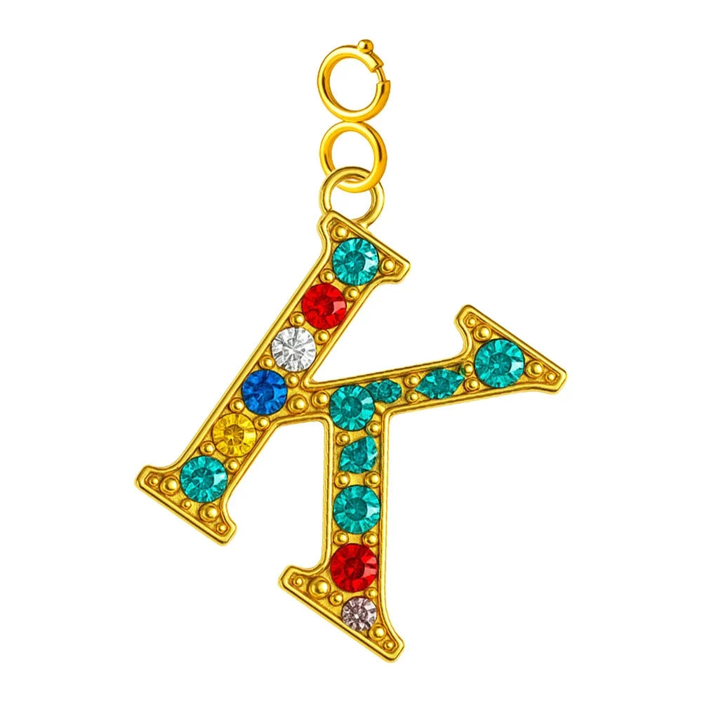 Charm Letra Inicial con Circonitas Multicolor y Cierre - Letra K - SKU 224008