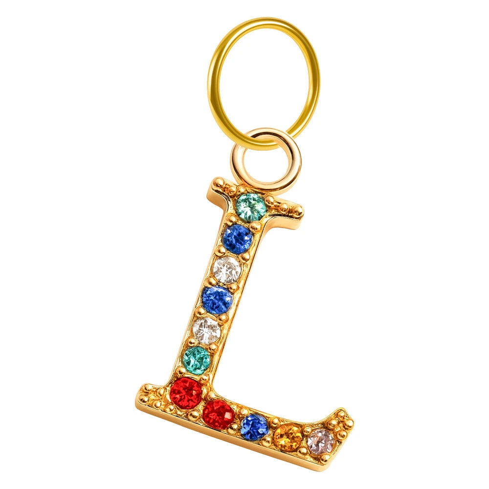 Charm Acero Dorado con Circonita Letra L Colgante