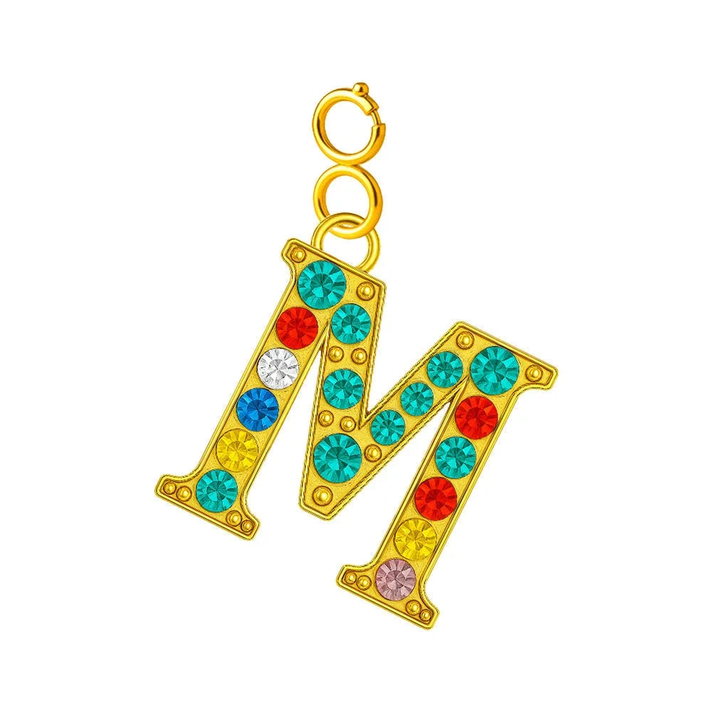 Charm Letra Inicial con Circonitas Multicolor y Cierre - Letra M - SKU 224010