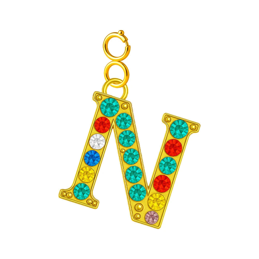 Charm Acero Dorado con Circonita Letra N Multicolor con Cierre