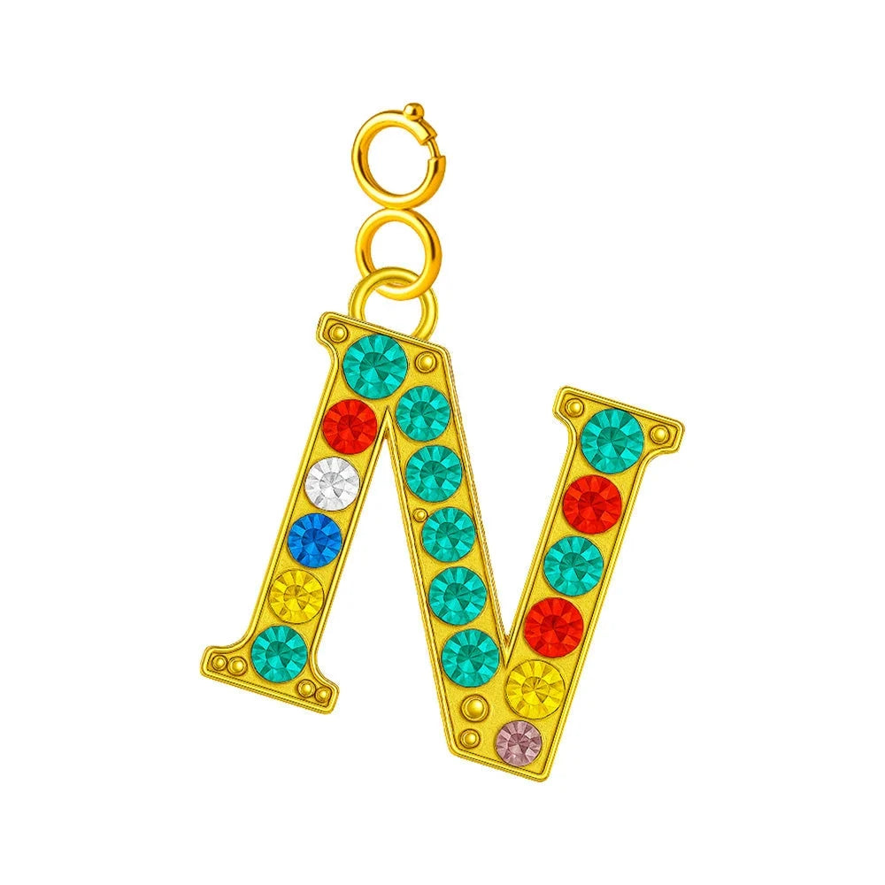 Charm Letra Inicial con Circonitas Multicolor y Cierre - Letra N - SKU 224011