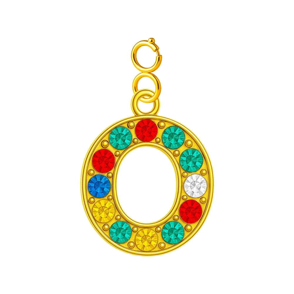 Charm Letra Inicial con Circonitas Multicolor y Cierre - Letra O - SKU 224012