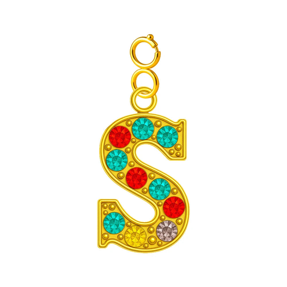 Charm Acero Dorado con Circonita Letra S Multicolor con Cierre