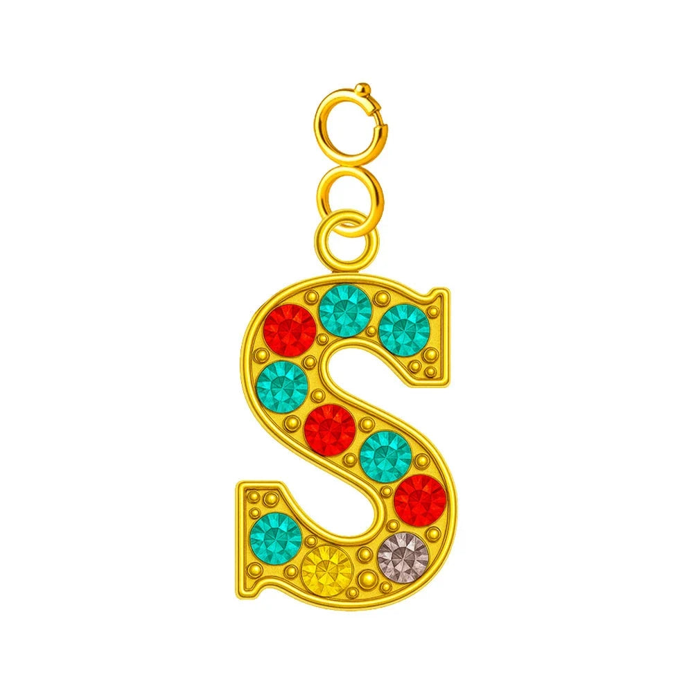 Charm Letra Inicial con Circonitas Multicolor y Cierre - Letra S - SKU 224015