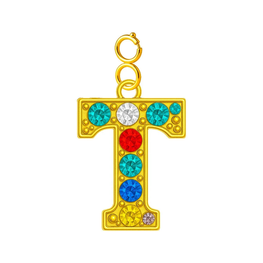 Charm Letra Inicial con Circonitas Multicolor y Cierre - Letra T - SKU 224016