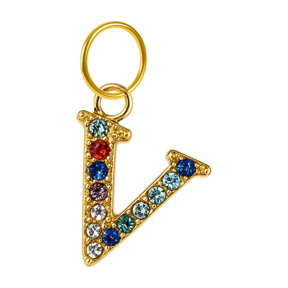 Charm Colgante con Letra Inicial y Circonita - Letra V - SKU 24017