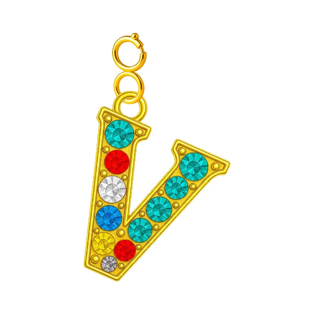 Charm Letra Inicial con Circonitas Multicolor y Cierre - Letra V - SKU 224017