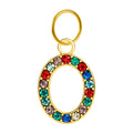 Charm colgante dorado de número 0 con circonitas de colores con aro de acero