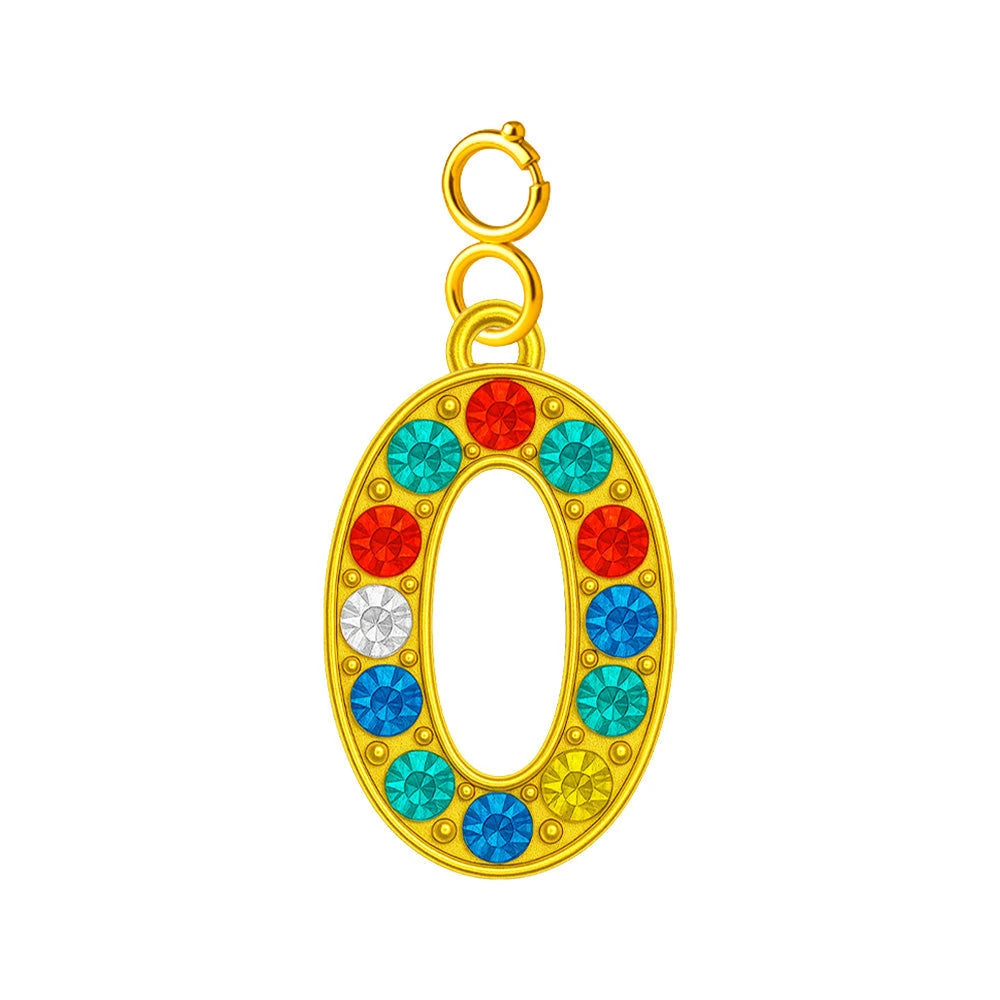 Charm Acero Dorado con Circonita Número 0 Multicolor con Cierre