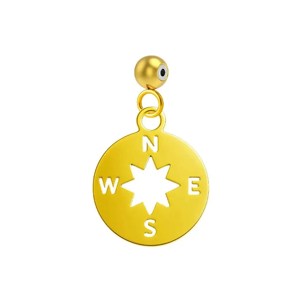 Charm de brújula dorado con bola de acero con goma, vista frontal